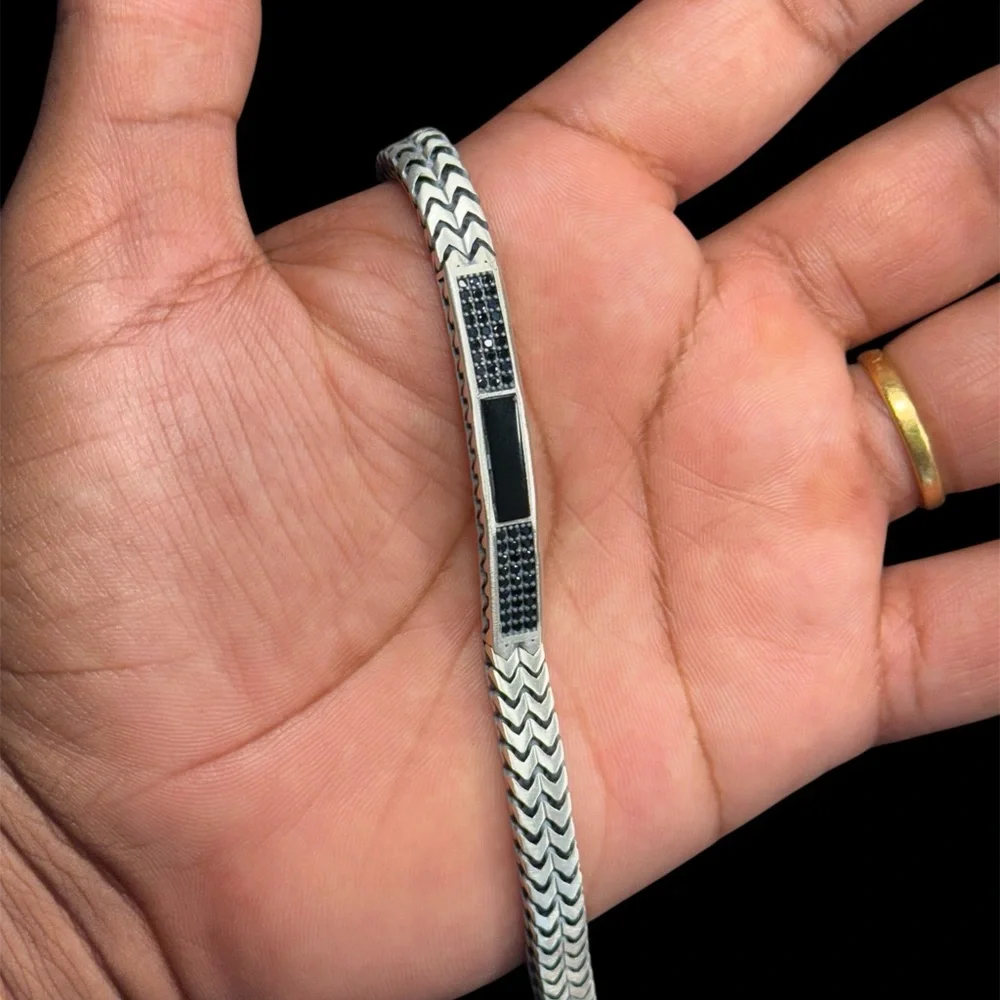 925 Sterling Silver Black Onyx Bracelet • Matte Finish • 8.2 Inch • Turkey